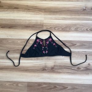 black/floral embroidery bikini top